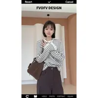 FVOFV（条纹控）高克重韩系米杏色经典百搭条纹拼接长袖J0101