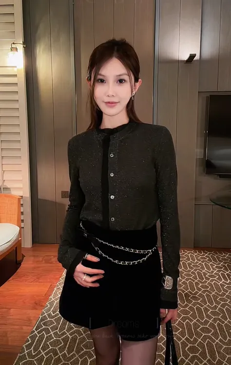 欧洲站2026早春新款时髦氛围感满天星单排扣拼接长袖百搭T恤上衣