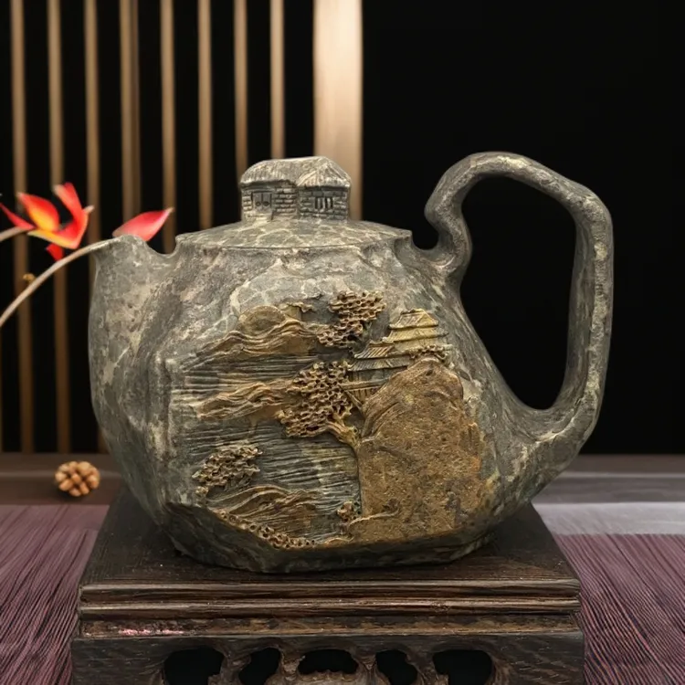 日照金山随型壶冰碛岩创意茶壶纯手工非遗老匠人手作茶器210cc