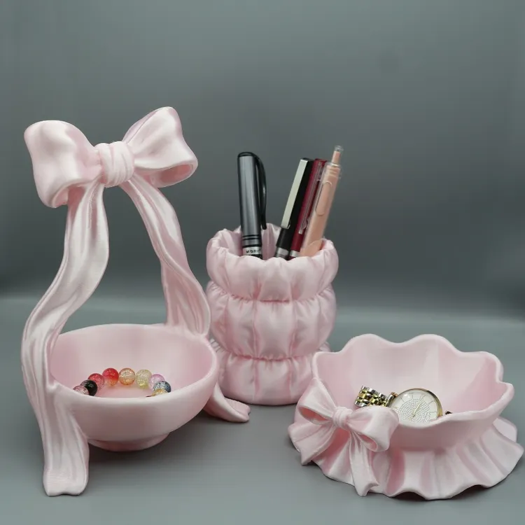 轻奢风蝴蝶结收纳盘棉花糖笔筒首饰盒戒指钥匙托盘