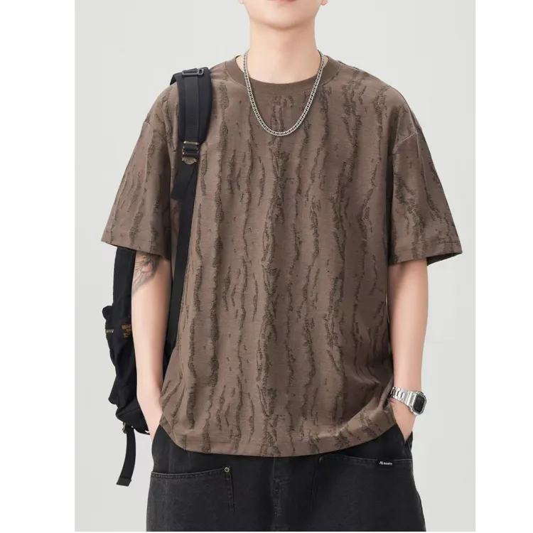 【清货】水洗棉短袖T恤男纹理潮流体恤衫复古休闲宽松舒适短袖TX149