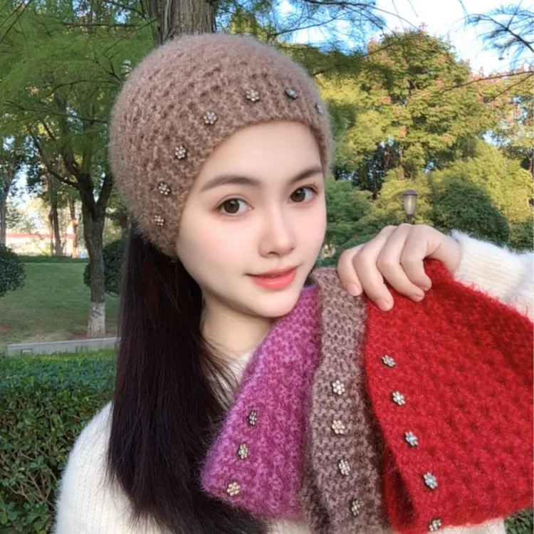 冬季保暖针织头巾帽保暖帽子洋气百搭小香风气质网红时尚