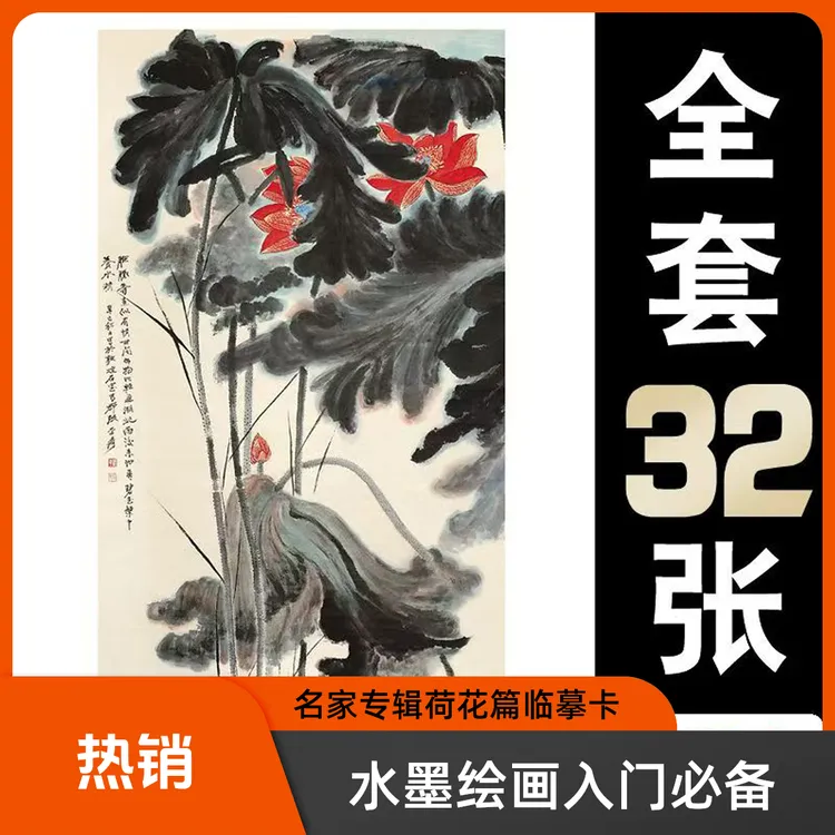 名家专辑荷花篇国画临摹卡水墨绘画入门牡丹花单片高清印刷32张