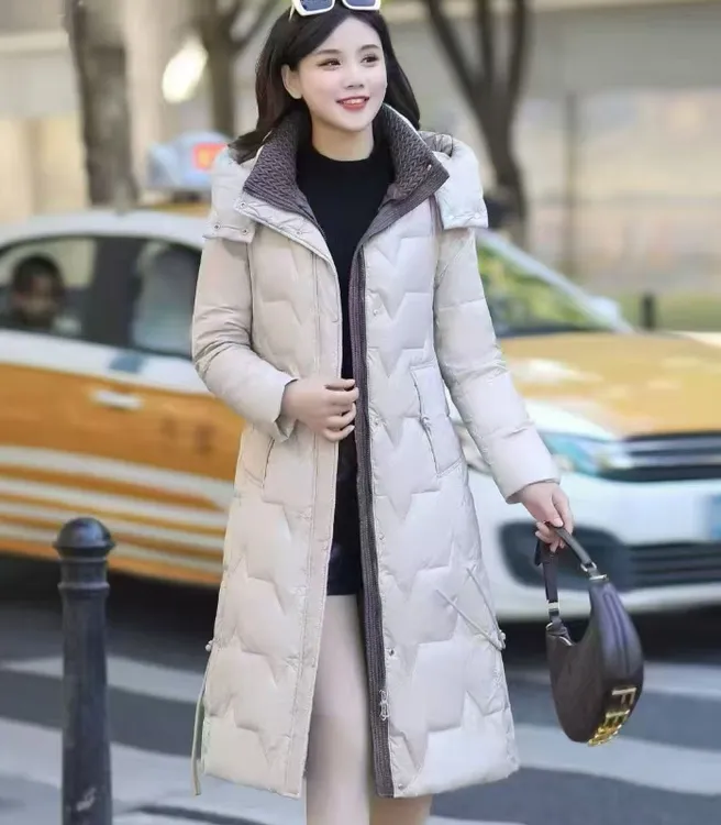 【F5676】气质女士2025新款冬季洋气连帽保暖外套过膝