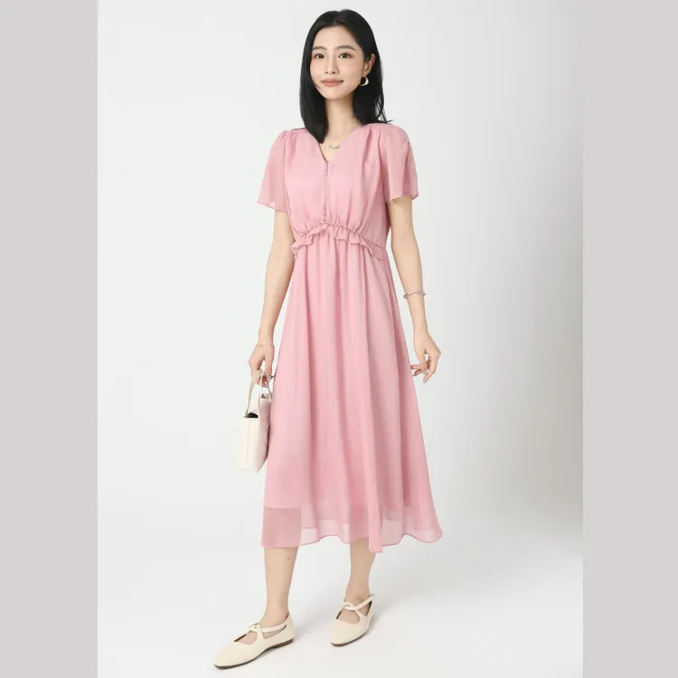 【新款推荐】珂家同款夏季新款V领宽松收腰小黑裙连衣裙KF12178A1