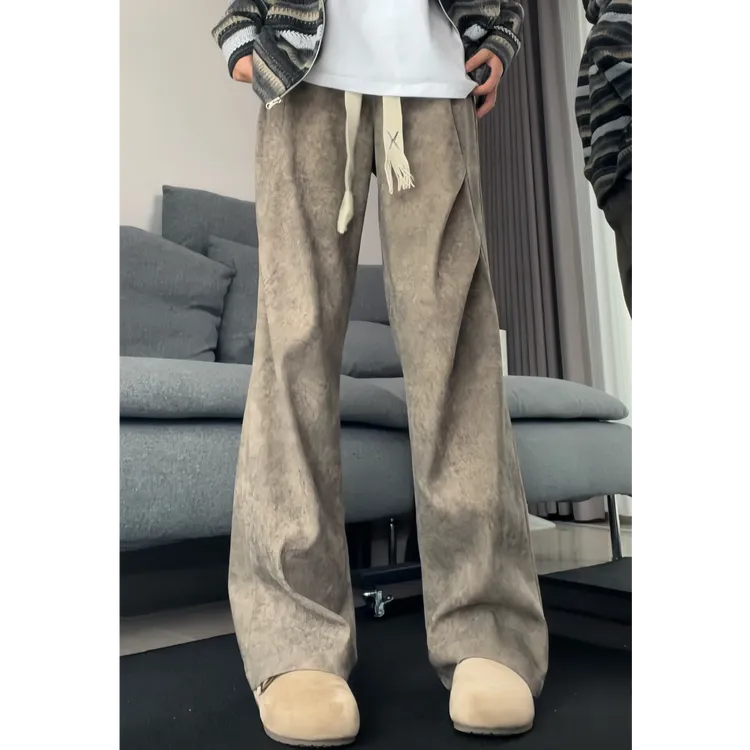迷彩扎染雪尼尔裤子男秋季新款美式复古vintage直筒宽松休闲长裤