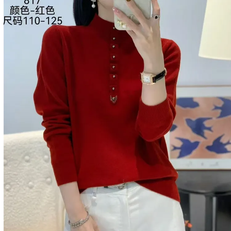 亲肤打底衫网红针织长袖半高领时尚保暖衫女士秋冬羊毛衫