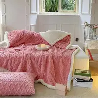 【粉复合】200*230温暖家居被子加绒床上牛奶绒加厚被子