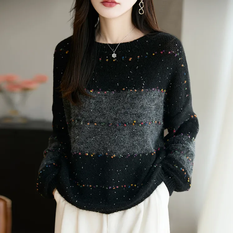 大码女装胖mm春秋大码毛衣女遮肚子显瘦上衣内搭可外穿针织打底衫