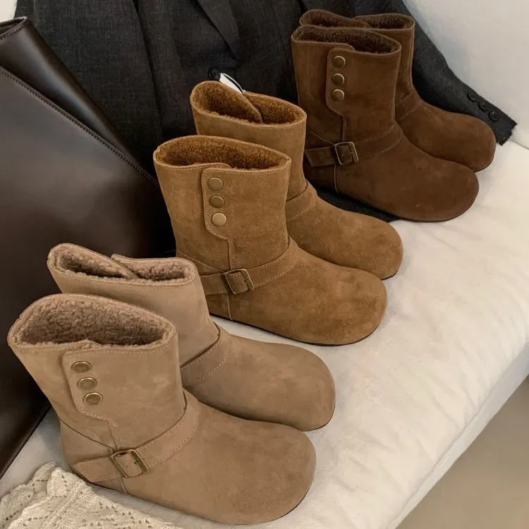 855-12内增高真皮勃肯靴女秋冬加绒加厚保暖棉鞋雪地靴