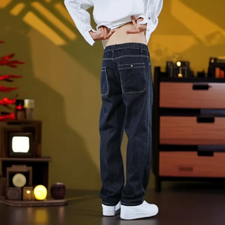 原色牛仔美式潮流男直筒裤秋冬季阔腿裤牛仔裤裤子宽松潮流休闲