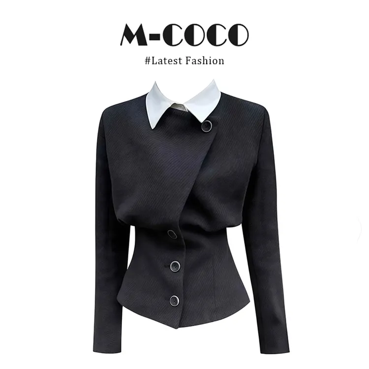 INS CEC御姐风假两件毛呢外套女秋季新款设计感收腰显瘦短上衣