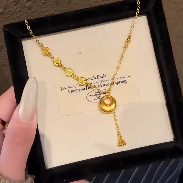 铜合金项链 福运满满胖福吊坠项链女独特气质高级经典简约锁骨链