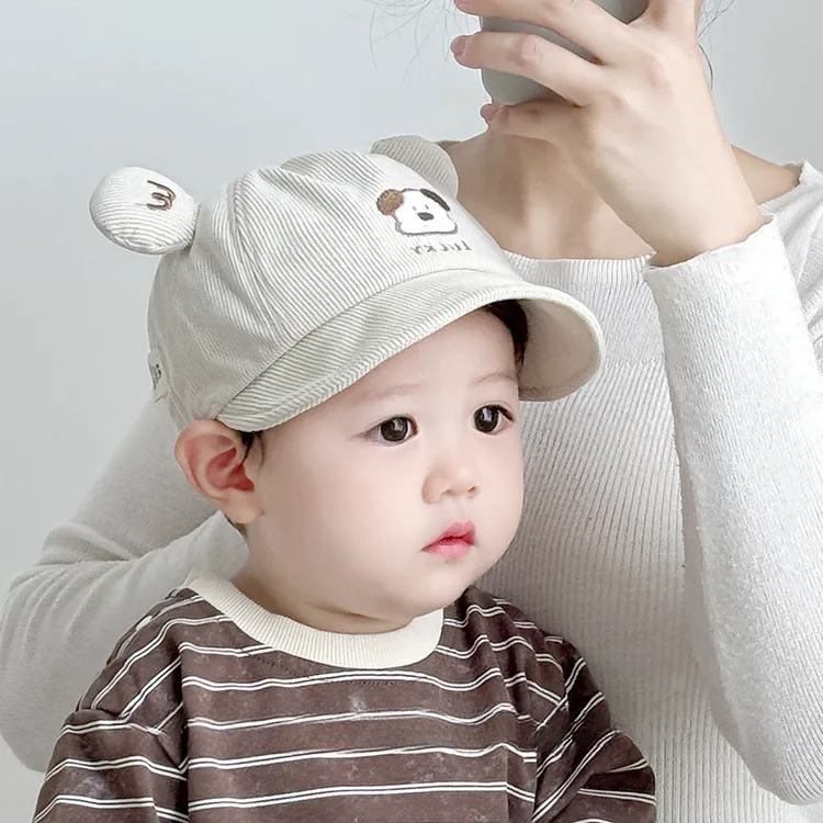 宝宝帽子春秋季韩版可爱小狗男童女婴儿灯芯绒防风鸭舌帽小月龄薄