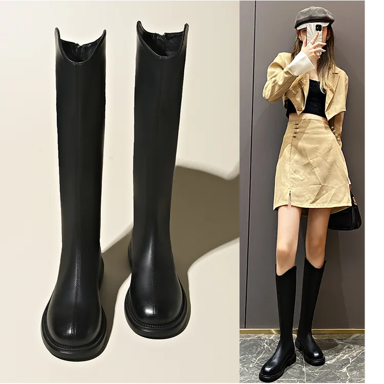 2025秋冬新款平底长靴女时尚百搭加绒长筒高筒瘦瘦靴显瘦气质女靴
