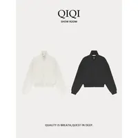 QiQi「奔赴秋约」短款纯色简约质感舒适长袖拉链卫衣上衣女外套