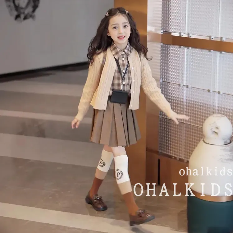 女童毛衣套装秋季2025新款儿童洋气三件套小女孩针织衫衬衫百