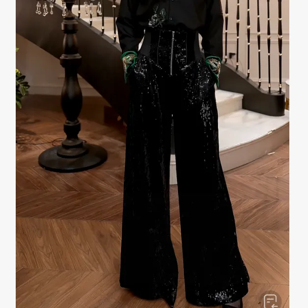 【FUNANI】 设计感气质轻奢高级感重工原创2025秋冬阔腿裤X2531144B