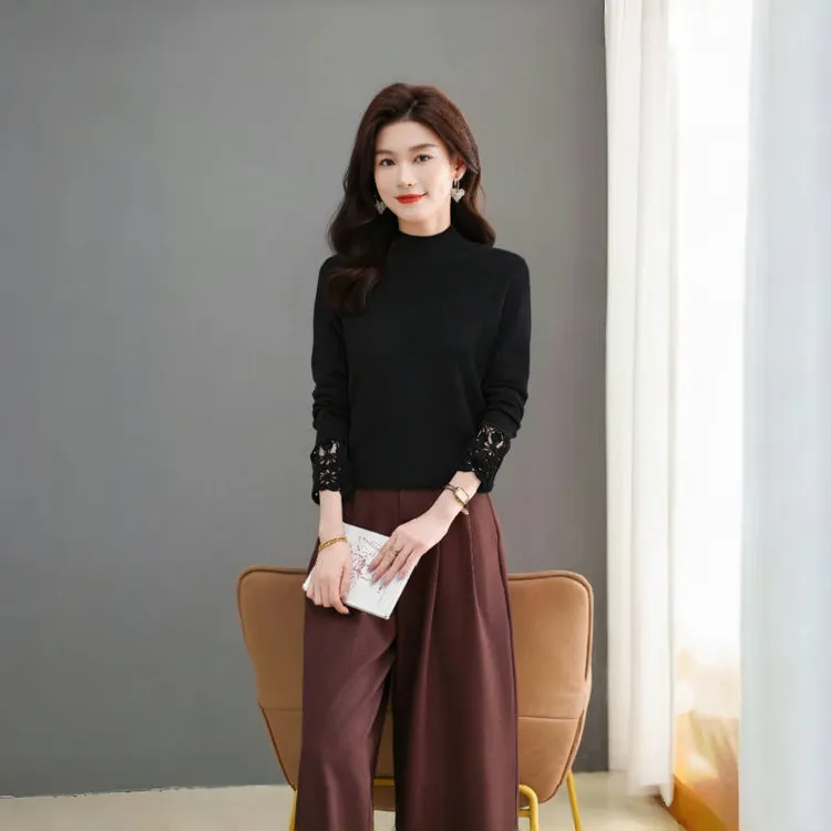 2025濮院针织衫女冬季洋气蕾丝欧货软糯半高领内搭毛衣女士打底衫