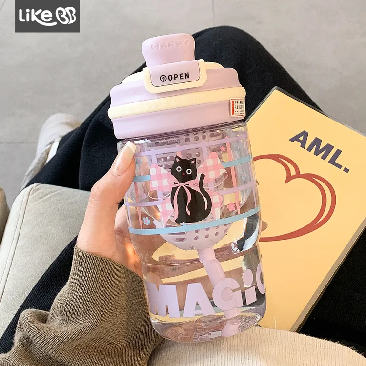 可爱水杯女生高颜值咖啡杯双饮吸管茶仓塑料夏天学生随手杯子新款
