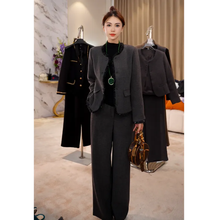 G9390小香风夹棉套装女早秋高级感通勤穿搭休闲整套气质三件套