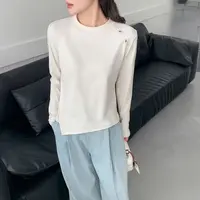 糯米绒女士德绒钉珠设计感洋气不规则下摆开叉纯色打底衫圆领长袖