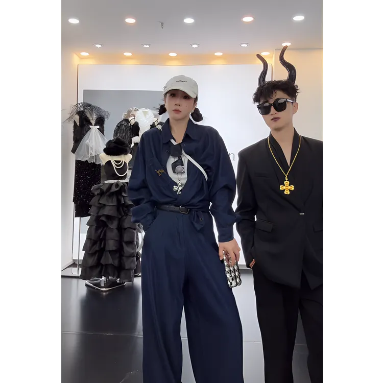 牛仔套装女2025秋季新款韩系复古牛仔外套长袖衬衫高腰显瘦阔腿裤