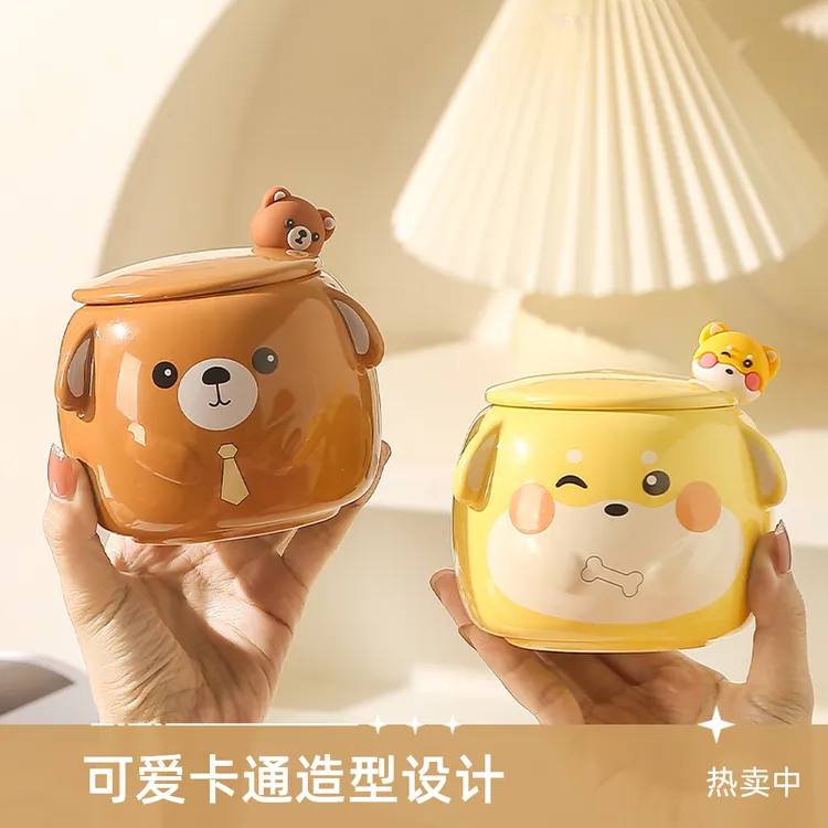 大容量陶瓷马克杯可爱卡通带盖勺水杯家用高颜值网红创意学生个性