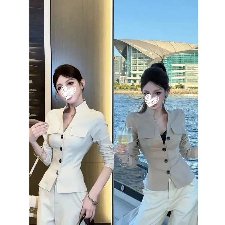 【气质C位】时尚早秋双口袋撞色纽扣上衣外套