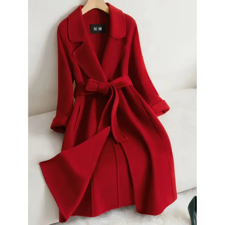 双面羊绒大衣双面毛呢外套宽松系带浴袍长款秋冬羊毛加厚9859