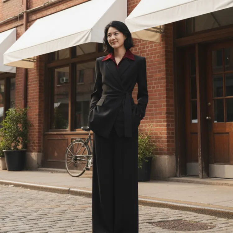 秋季老钱风御姐复古西装高腰阔腿裤两件套气质时尚套装HBZC622110