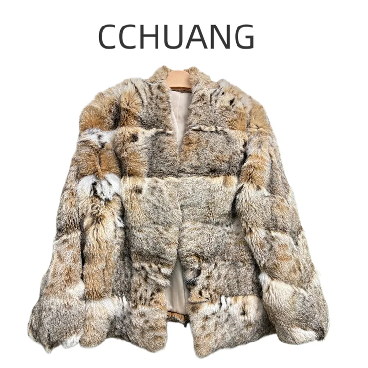 高端奢品短款皮草外套山猫纹V领时尚2025年新款进口裘皮上衣