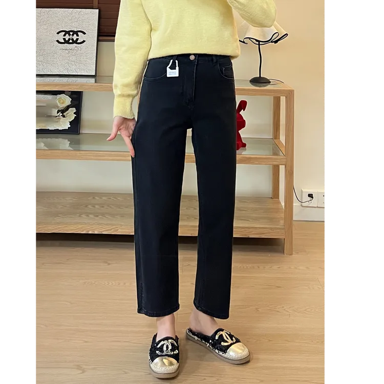 王炸~！秋冬新款四面弹薄绒直筒牛仔裤女高腰显瘦九分法棍裤烟管裤