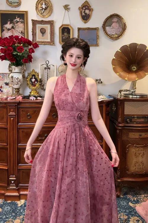 一生罗曼【葡萄软糖】法式新款女休闲海边度假收腰连衣裙L1474