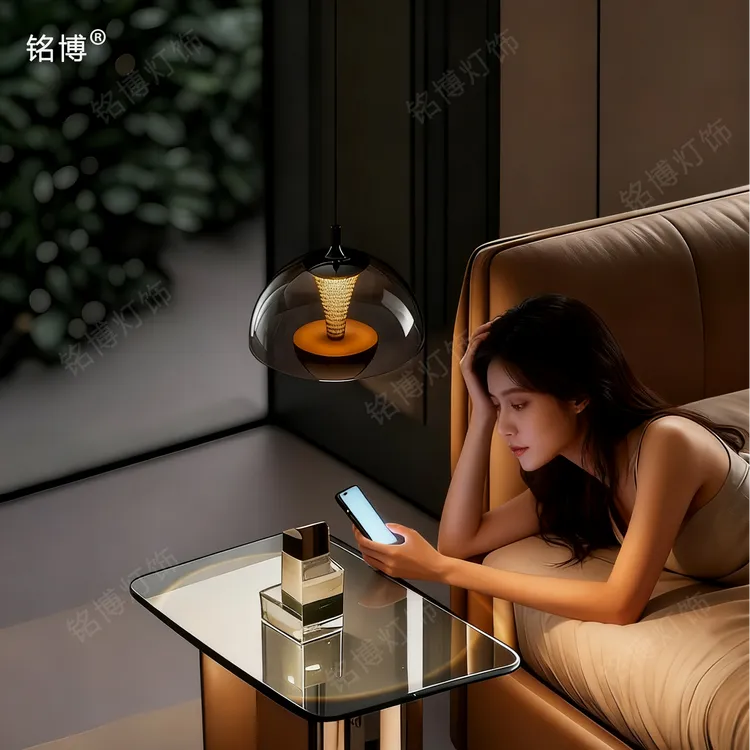 铭博意式极简升降手扫花苞床头吊灯简约轻奢高级感主卧室吊线灯