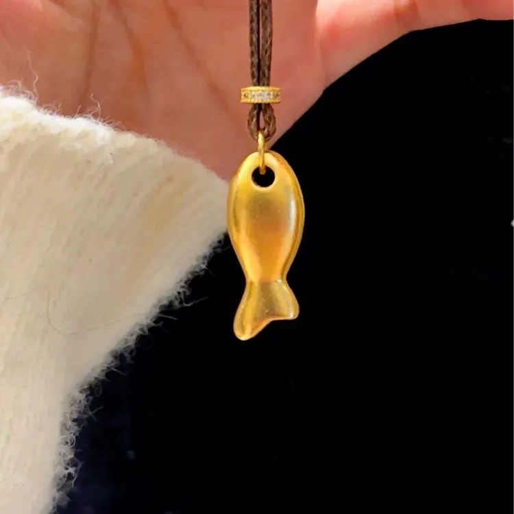 铜合金吊坠 翻身有梦小黄鱼项链 新中式实心可爱灵动年年有鱼项链