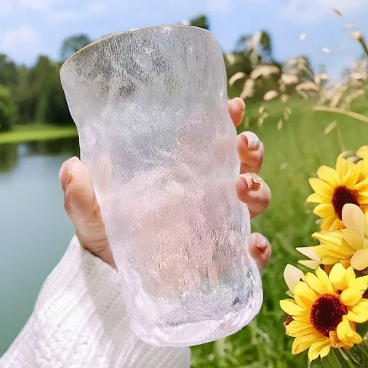 【两只装破损补发】冰川杯玻璃水杯家用泡茶酒杯牛奶果汁啤酒咖啡杯