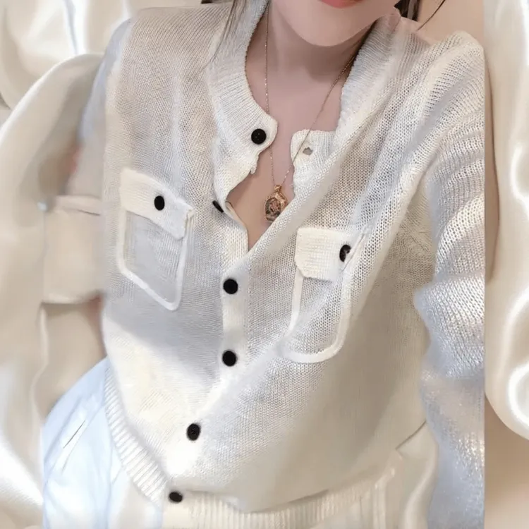 2025时尚高级感休闲圆领针织开衫针织衫女款2025针织开衫女