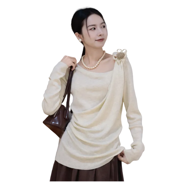 25秋季新品LIUKE留刻配胸花侧压褶羊毛单衣15350617651