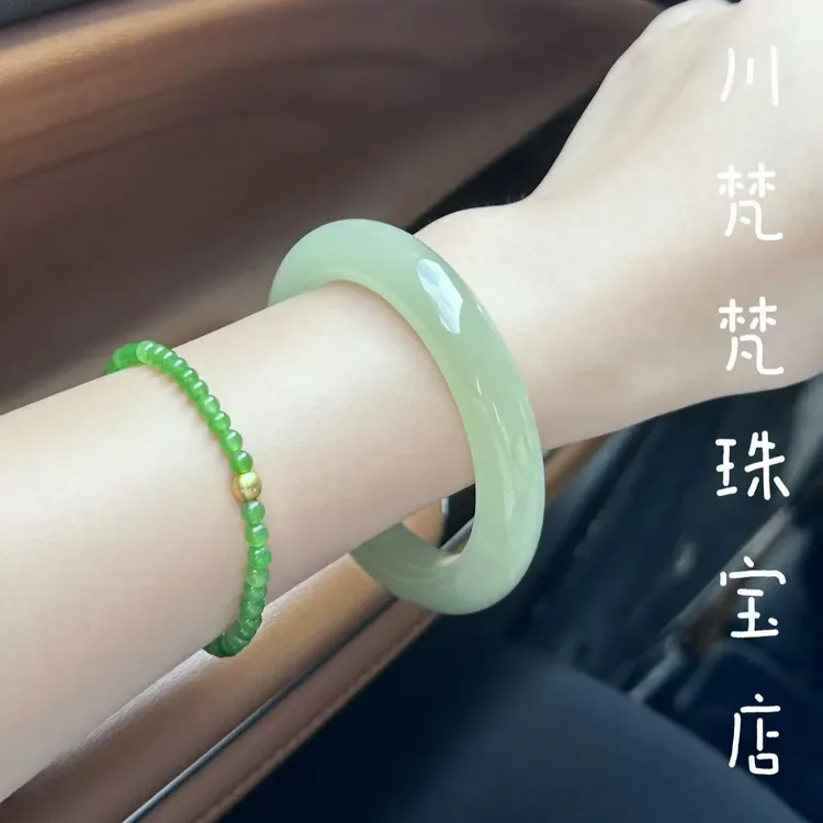 天然东陵玉手镯金丝玉手镯浅青色手镯女远山黛玉镯子贵气珠宝