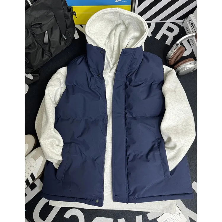 藏青色棉服马甲男轻薄无袖外穿背心立领棉坎肩外套叠穿搭配夹克衫