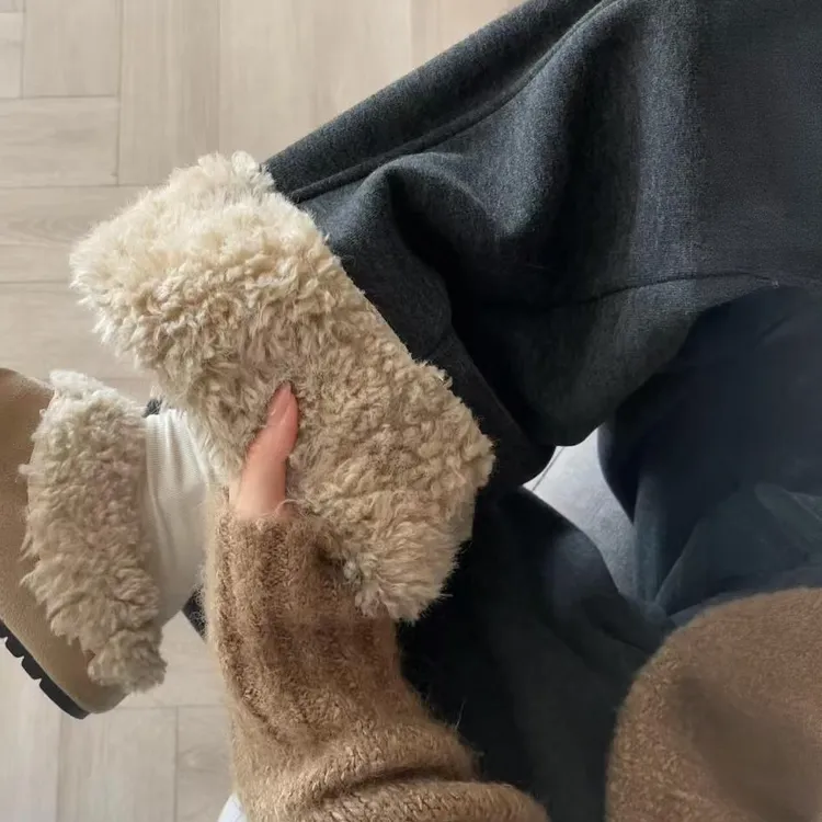 黑色羊羔绒阔腿裤女冬2025新款一条过冬毛毛裤小个子加厚东北棉裤