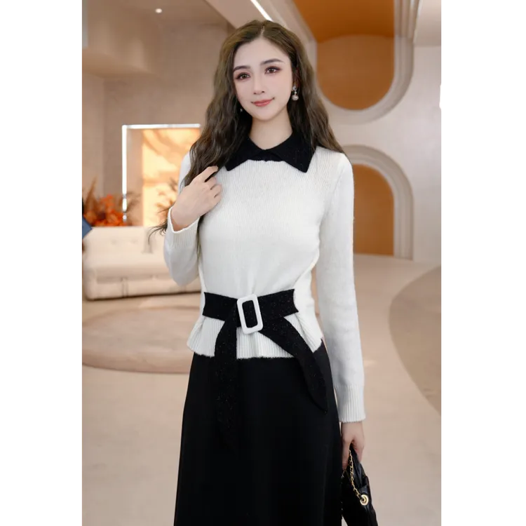 COCO BECCI【晚冬回信】绵羊毛莱赛尔羊驼毛翻领针织衫CFLJD231344