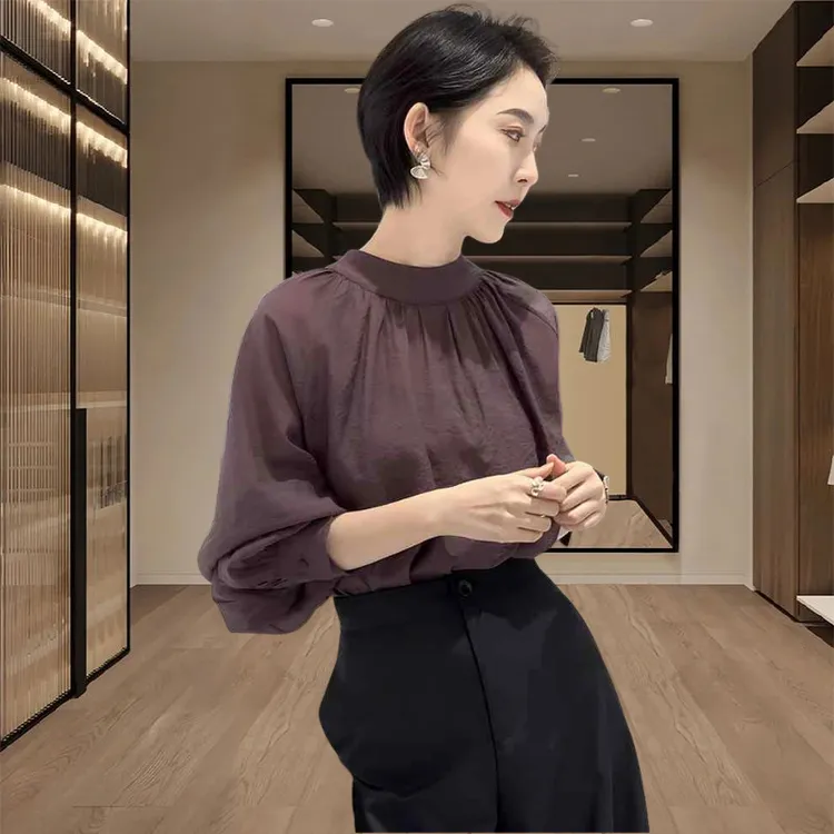 衬衣女款2025新款爆款春秋季法式小众飘带立领高级感百搭长袖上衣