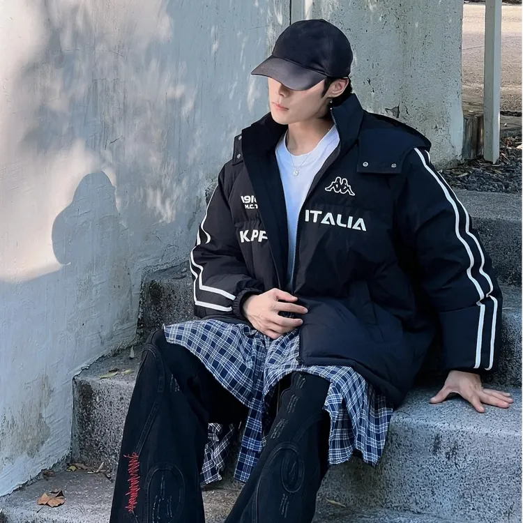 Kappa/卡帕厚款潮流情侣冬季保暖长袖连帽宽松加厚羽绒服