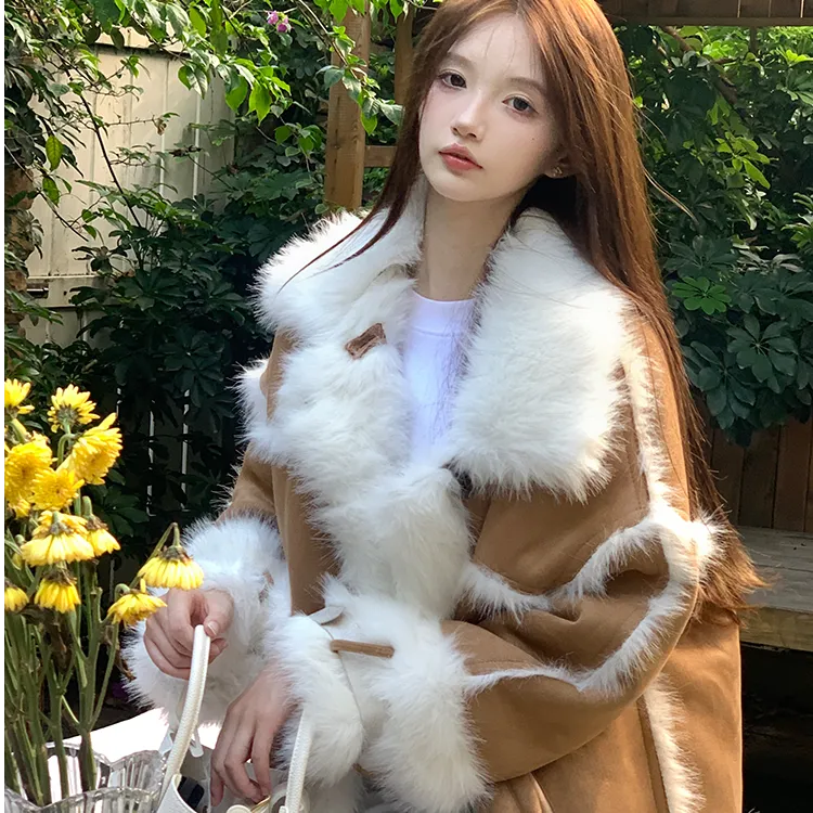 仿狐狸毛皮毛一体仿羊羔绒加厚毛领皮草外套女冬2025新款毛毛大衣