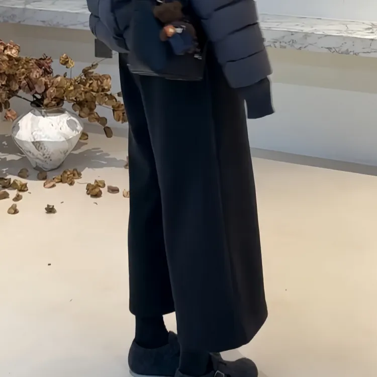 秋冬新款款百搭直筒阔腿裤2025女装加绒加厚款高腰显瘦宽松八分裤