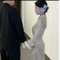 LHMknk1画报夫人原创自制秋冬厚款提花旗袍连衣裙加绒厚款芙蕖