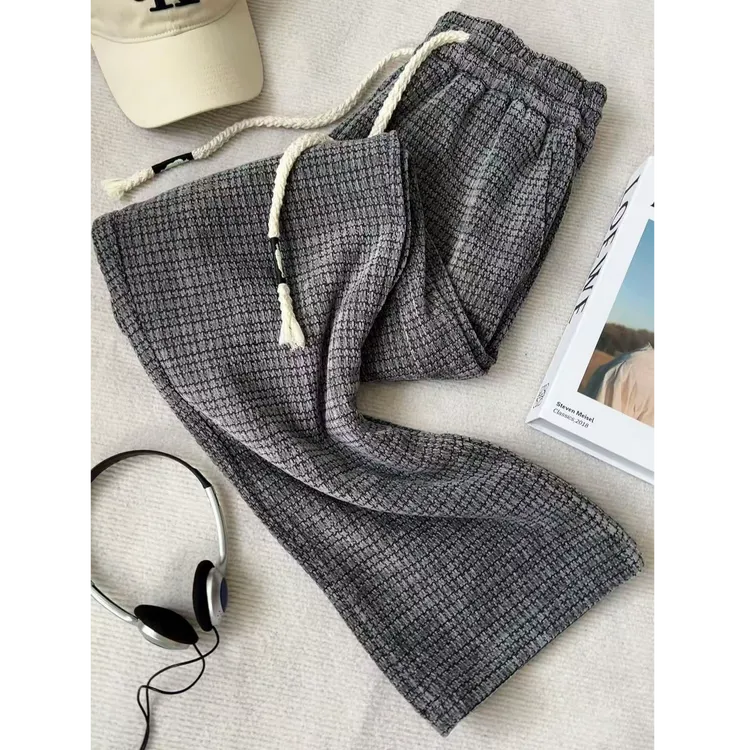 雪尼尔秋冬新款绒面格子裤子男款宽松百搭直筒休闲裤美式垂感长裤