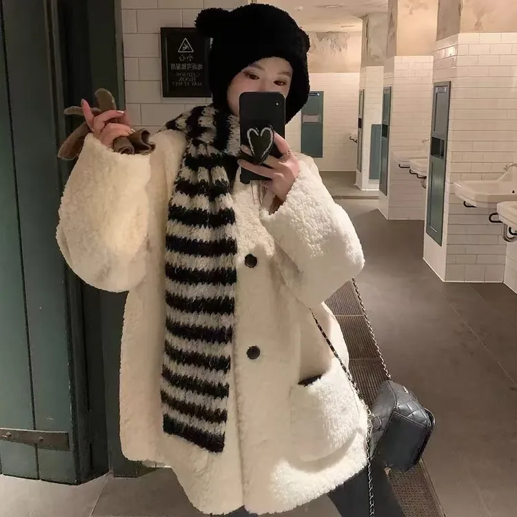 新款宽松无领短款时尚毛毛上衣外套女